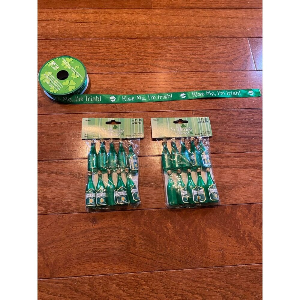 St. Patricks Day Craft Items-20 Miniature Bottles and Ribbon